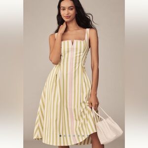 Maeve Yellow and Pink Striped Midi Dress